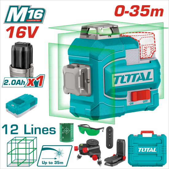 TOTAL M16 鋰電12線綠光雷射水平儀 (UTLL301201)