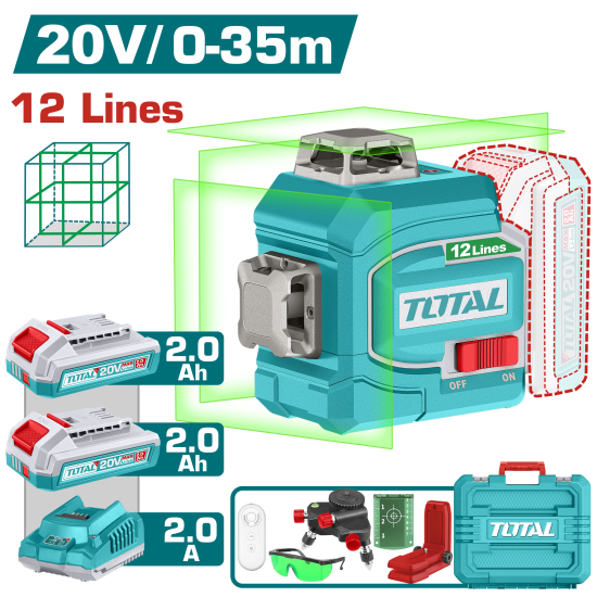 綠光雷射墨線儀12線35m20V-雙2.0Ah套裝(UTLL3012165)