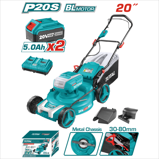 TOTAL 40V 20吋無刷鋰電手推割草機 <全配雙5A> (UTLMLI20202)