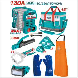 < 請洽各經銷通路 > TOTAL 130A 變頻電焊機八件套裝組 <110-220V 雙電壓> (UTOS23095)