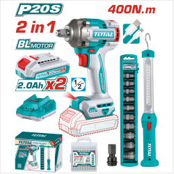 < 請洽各經銷通路 >TOTAL 20V 鋰電無刷衝擊板手+工作燈組套 (UTOSLI23048)