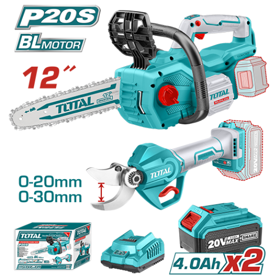 TOTAL 20V 鋰電鏈鋸機+果樹剪組套 (UTOSLI230703)