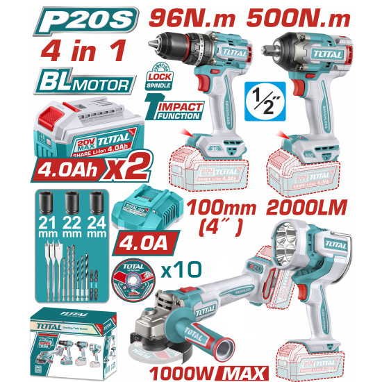 TOTAL 20V 萬用工業級四機組(UTOSLI2412921)