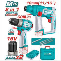 TOTAL 16V 雙無刷電鑽鎚鑽組 (UTOSLI241295)