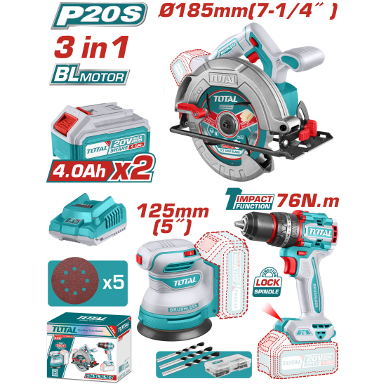 (請洽各經銷通路)TOTAL 20V 鋰電木作三件組(UTOSLI250181)