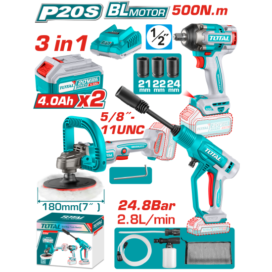 TOTAL 20V 汽車美容三寶組 (UTOSLI250184)