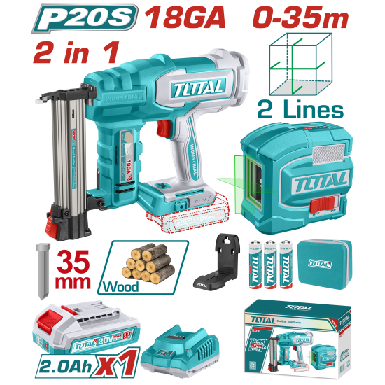 TOTAL 20V 鋰電釘槍+綠光水平儀組套 (UTOSLI250201)