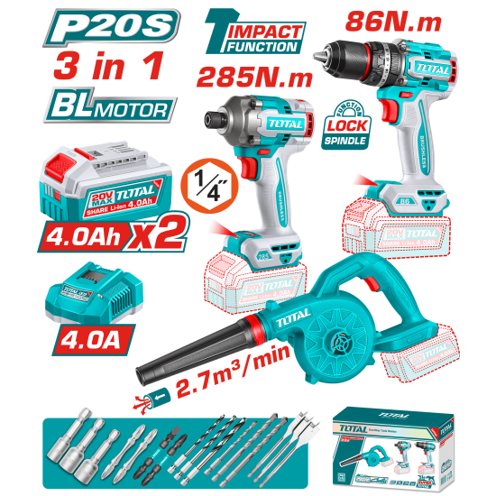 <補貨中>TOTAL 起子・電鑽・鼓風3件組(雙4A) (UTOSLI250883)