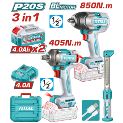 充電式衝擊扳手機 20V 850+405牛頓/4分+工作燈 -雙4.0Ah 三機組 (UTOSLI260285)