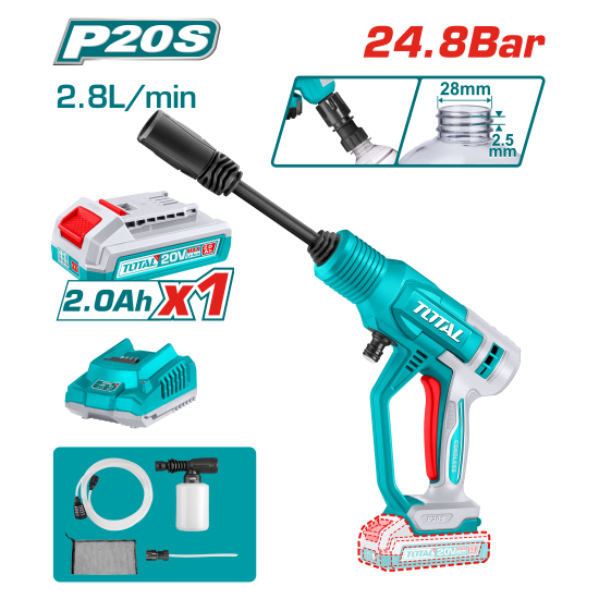 <請洽各經銷通路> TOTAL  20V 鋰電手持高壓清洗機 全配 (UTPWLI20362)