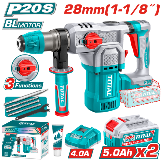 TOTAL 28mm鋰電電鎚/20V-雙5A組 (UTRHLI202862)
