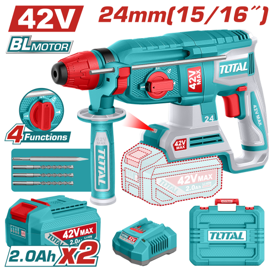 TOTAL 42V鋰電24mm電鎚-雙2A組 (UTRHLI422482)