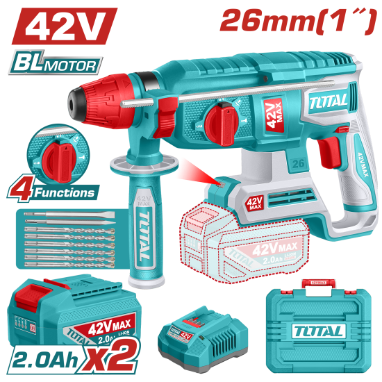 TOTAL 42V 鋰電電鎚26mm-雙2A套組(UTRHLI422682)