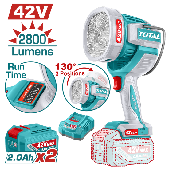 TOTAL 42V手持鋰電工作燈-雙2A組 (UTWLI42896)