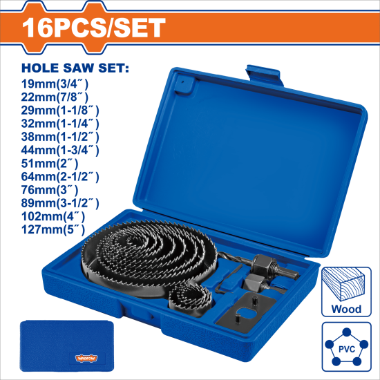 WADFOW 碳鋼孔鋸套裝/16件套 (WKJ4416)