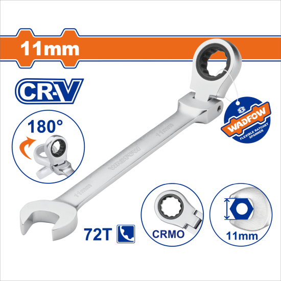 WADFOW 一站式工具 搖頭棘輪板手 72齒11MM(WSA6111)