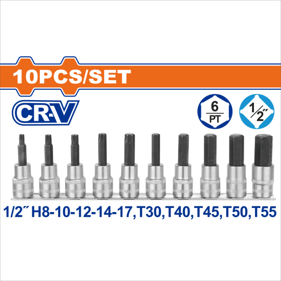 WADFOW  4分 星型套筒 六角套筒組 10PCS (WST1412) 
