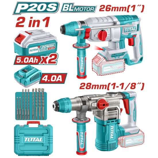< 請洽各經銷通路 > TOTAL 20V 鋰電電錘雙機組 (UTOSLI250462)